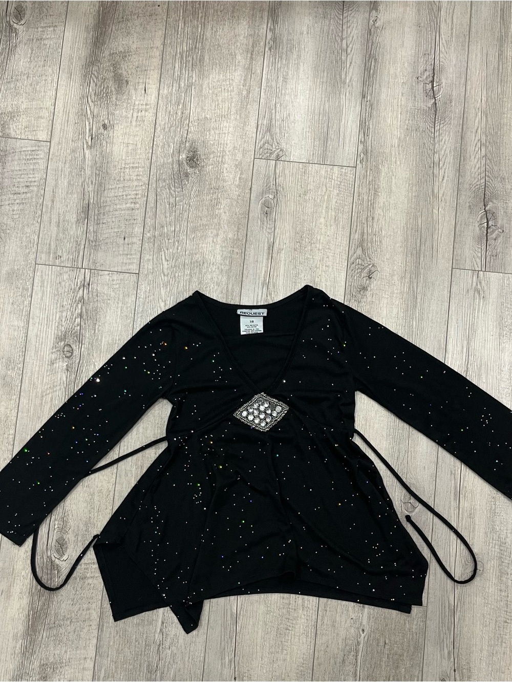5 for $10 Girls' Black Sparkle Wrap Top with Jewel Detail
